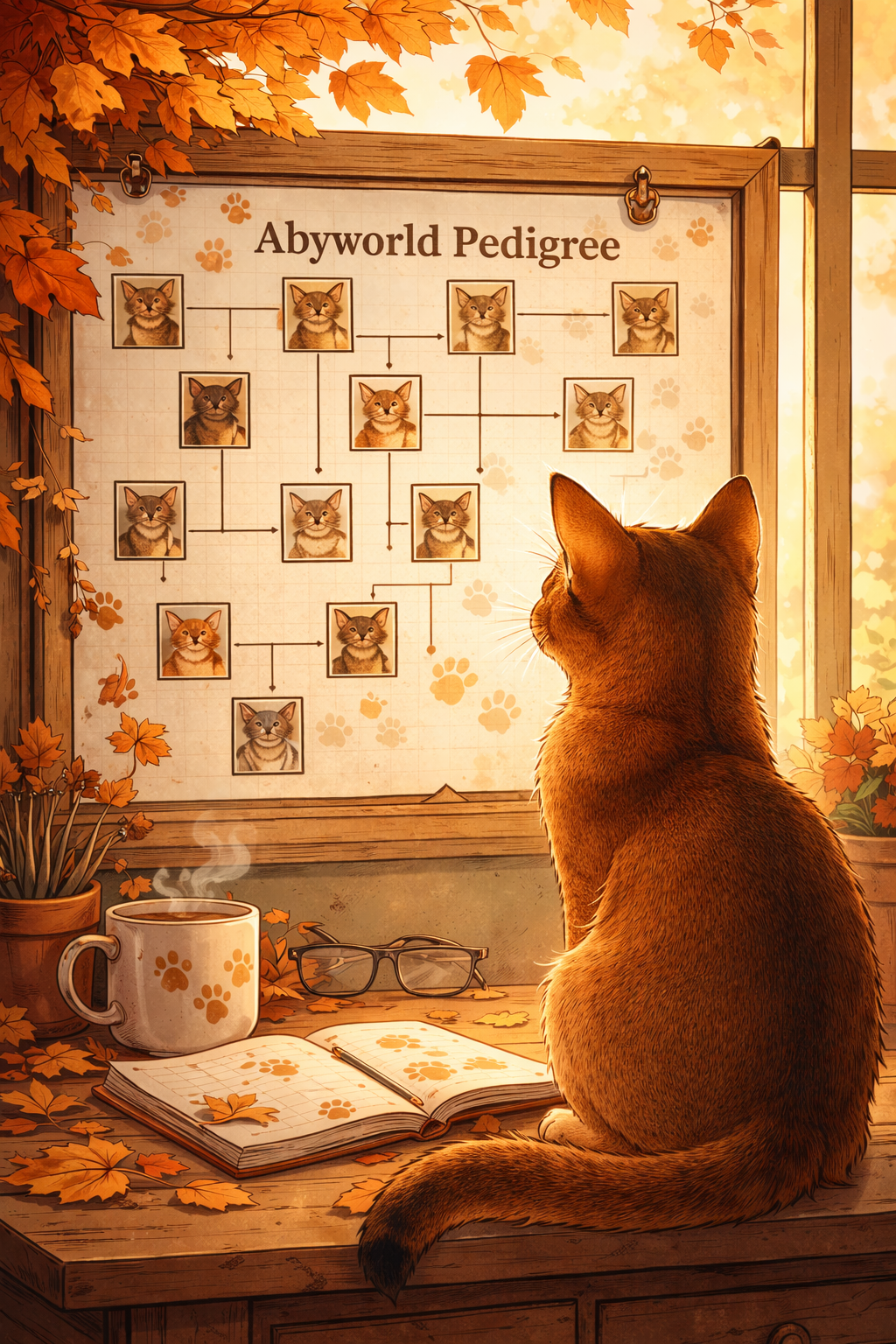 Abyssinian cat studying a pedigree